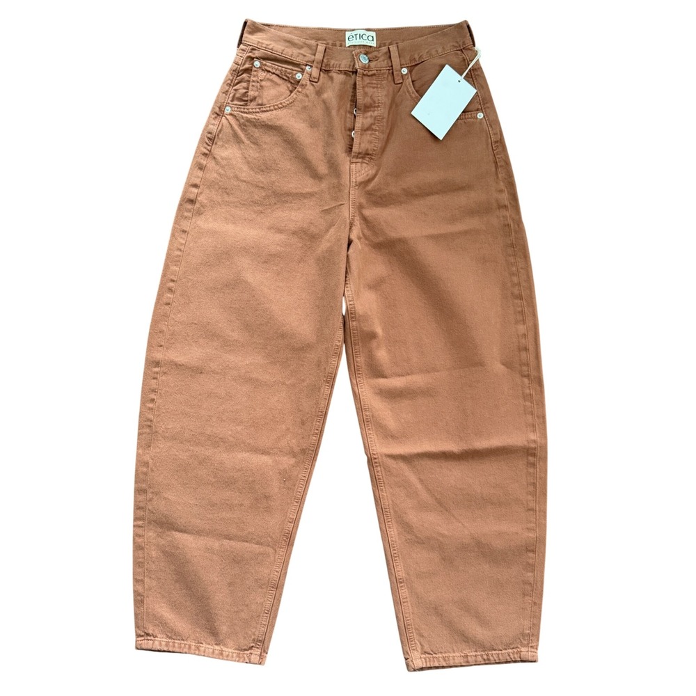 Etica Cassel Ultra High Barrel Jeans Copper Brown 27 EW233563 New Denim Fall
